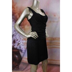 NWT MICHAEL KORS Sexy Black Rouched Gathered Fringe Rayon Stretchy Dress 2